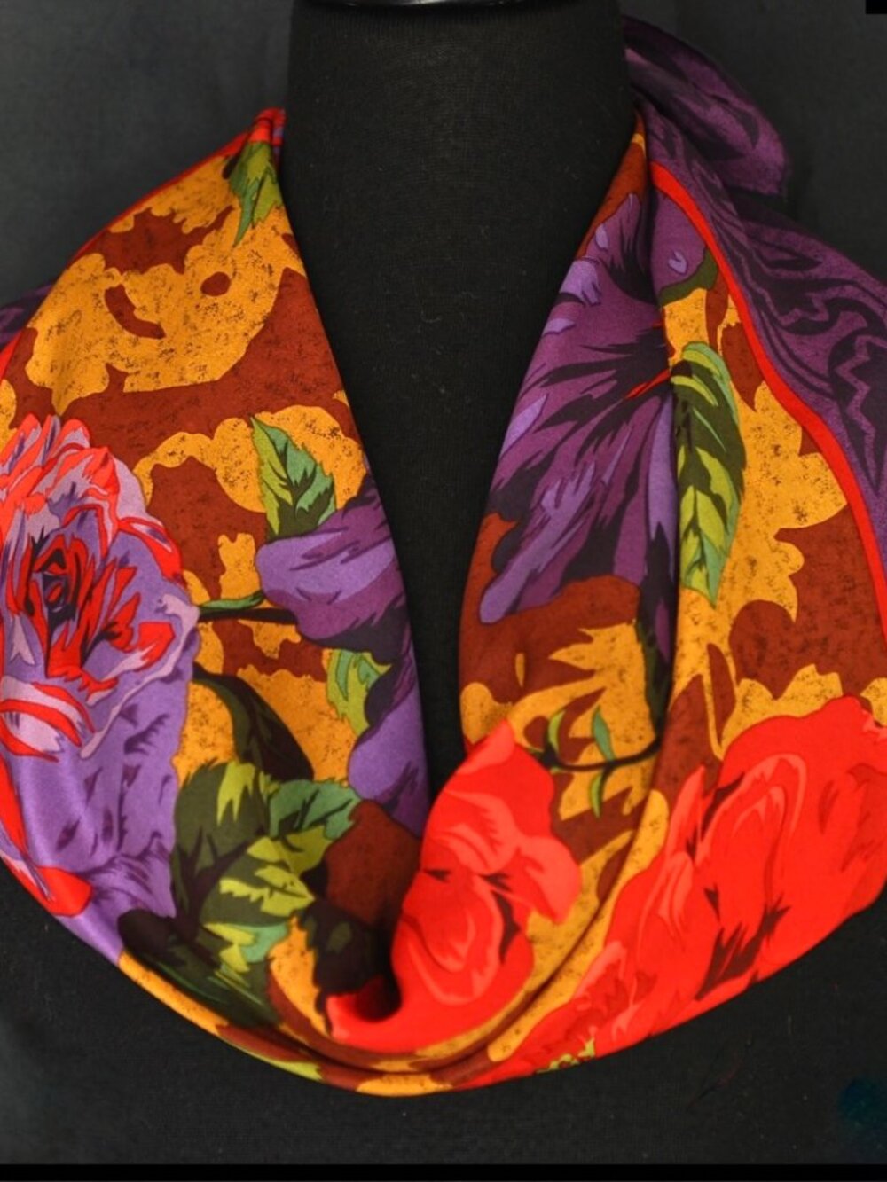 Anne Klein For Vera 1970's Floral Silk Scarf